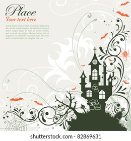 Halloween background with bat and castle, element for design, vector illustration