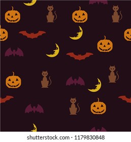 Halloween background bat pumpkin moon cat