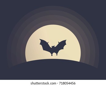Halloween background. Bats flying in the night with a full moon in the background.
