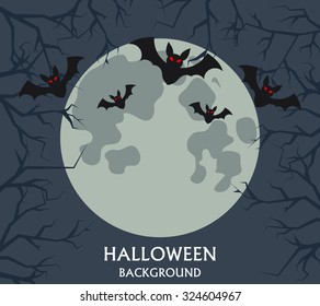 Halloween background, bats flying on a background of the full moon