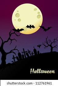 Halloween background with bats and full moon