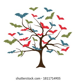 Halloween background with the bats .  Happy holiday abstract backdrop. Halloween and Thanksgiving in night skies background concept.