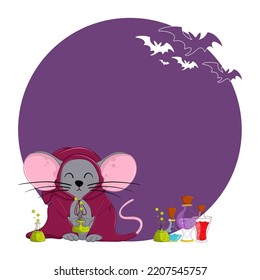 Halloween background with bats and mouse. Banner. Isolated on white background.