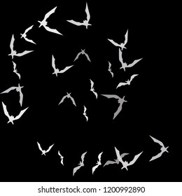 Halloween background with bats on black. Halloween party card background template. Flying bats.
