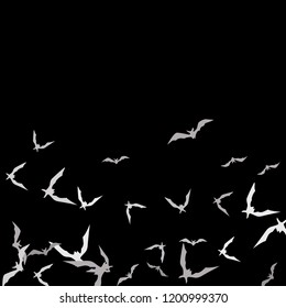 Halloween background with bats on black. Halloween party card background template. Flying bats.
