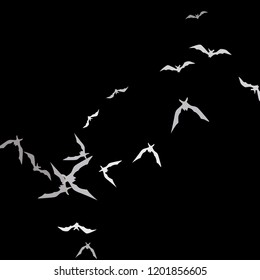 Halloween background with bats on black. Halloween party card background template. Flying bats.
