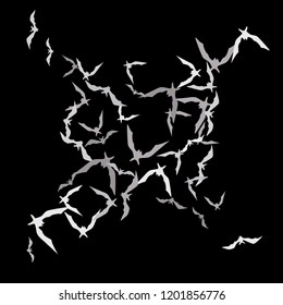 Halloween background with bats on black. Halloween party card background template. Flying bats.
