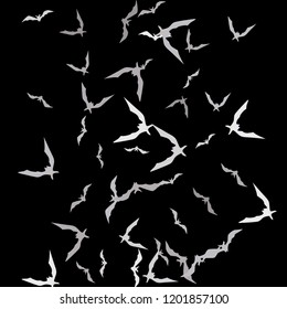 Halloween background with bats on black. Halloween party card background template. Flying bats.
