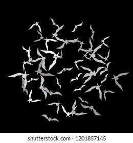 Halloween background with bats on black. Halloween party card background template. Flying bats.
