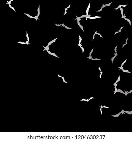 Halloween background with bats on black. Halloween party card background template. Flying bats.
