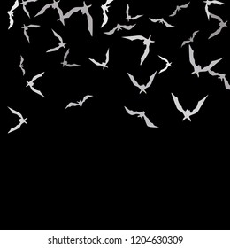 Halloween background with bats on black. Halloween party card background template. Flying bats.

