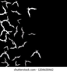 Halloween background with bats on black. Halloween party card background template. Flying bats.
