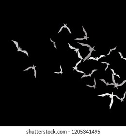 Halloween background with bats on black. Halloween party card background template. Flying bats.
