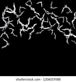 Halloween background with bats on black. Halloween party card background template. Flying bats.
