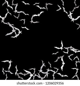 Halloween background with bats on black. Halloween party card background template. Flying bats.
