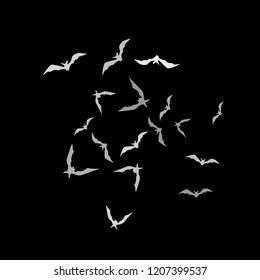 Halloween background with bats on black. Halloween party card background template. Flying bats.
