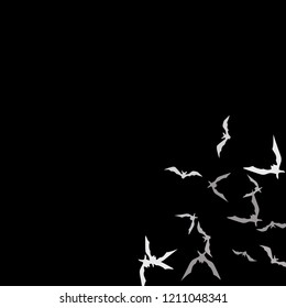 Halloween background with bats on black. Halloween party card background template. Flying bats.
