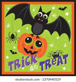 Halloween background with bats and pumpkin