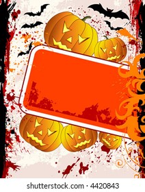 Halloween background with bats & pumpkin, vector illustration
