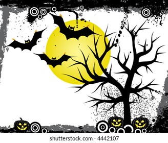 Halloween background with bats and pumpkin, vector illustration