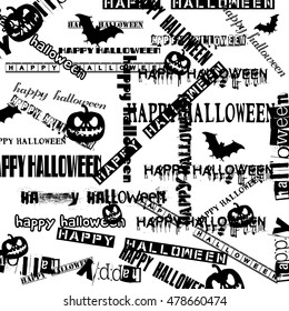 Halloween background with bats, pumpkins and words Happy Halloween. vector illustration