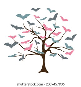 Halloween background with the bats .  Retro style with vintage color tone.  Halloween and Thanksgiving in night skies background concept.
