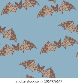 Halloween Background with Bats. Seamless Pattern with Hand Drawn Zentangle Vampires Traced to Vector. Funny Doodled Bats for Decoration, Wallpaper, Wrapping, Flyer