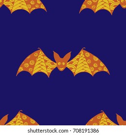 Halloween Background with Bats. Seamless Pattern with Hand Drawn Zentangle Vampires Traced to Vector. Funny Doodled Bats for Decoration, Wallpaper, Wrapping, Flyer