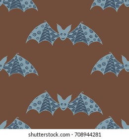 Halloween Background with Bats. Seamless Pattern with Hand Drawn Zentangle Vampires Traced to Vector. Funny Doodled Bats for Decoration, Wallpaper, Wrapping, Flyer