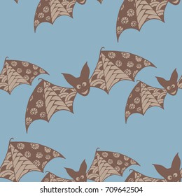Halloween Background with Bats. Seamless Pattern with Hand Drawn Zentangle Vampires Traced to Vector. Funny Doodled Bats for Decoration, Wallpaper, Wrapping, Flyer