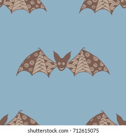 Halloween Background with Bats. Seamless Pattern with Hand Drawn Zentangle Vampires Traced to Vector. Funny Doodled Bats for Decoration, Wallpaper, Wrapping, Flyer