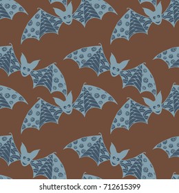 Halloween Background with Bats. Seamless Pattern with Hand Drawn Zentangle Vampires Traced to Vector. Funny Doodled Bats for Decoration, Wallpaper, Wrapping, Flyer