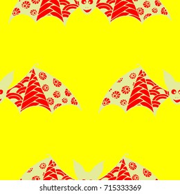 Halloween Background with Bats. Seamless Pattern with Hand Drawn Zentangle Vampires Traced to Vector. Funny Doodled Bats for Decoration, Wallpaper, Wrapping, Flyer
