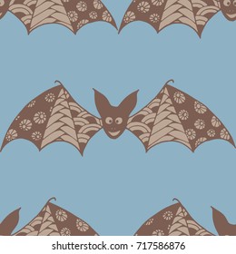 Halloween Background with Bats. Seamless Pattern with Hand Drawn Zentangle Vampires Traced to Vector. Funny Doodled Bats for Decoration, Wallpaper, Wrapping, Flyer