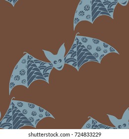 Halloween Background with Bats. Seamless Pattern with Hand Drawn Zentangle Vampires Traced to Vector. Funny Doodled Bats for Decoration, Wallpaper, Wrapping, Flyer