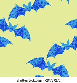 Halloween Background with Bats. Seamless Pattern with Hand Drawn Zentangle Vampires Traced to Vector. Funny Doodled Bats for Decoration, Wallpaper, Wrapping, Flyer