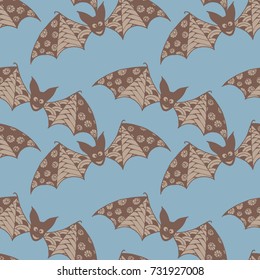 Halloween Background with Bats. Seamless Pattern with Hand Drawn Zentangle Vampires Traced to Vector. Funny Doodled Bats for Decoration, Wallpaper, Wrapping, Flyer