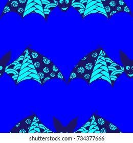 Halloween Background with Bats. Seamless Pattern with Hand Drawn Zentangle Vampires Traced to Vector. Funny Doodled Bats for Decoration, Wallpaper, Wrapping, Flyer