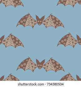 Halloween Background with Bats. Seamless Pattern with Hand Drawn Zentangle Vampires Traced to Vector. Funny Doodled Bats for Decoration, Wallpaper, Wrapping, Flyer