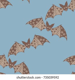 Halloween Background with Bats. Seamless Pattern with Hand Drawn Zentangle Vampires Traced to Vector. Funny Doodled Bats for Decoration, Wallpaper, Wrapping, Flyer