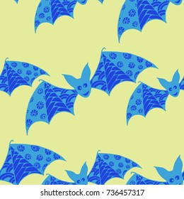 Halloween Background with Bats. Seamless Pattern with Hand Drawn Zentangle Vampires Traced to Vector. Funny Doodled Bats for Decoration, Wallpaper, Wrapping, Flyer