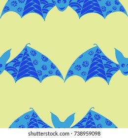 Halloween Background with Bats. Seamless Pattern with Hand Drawn Zentangle Vampires Traced to Vector. Funny Doodled Bats for Decoration, Wallpaper, Wrapping, Flyer