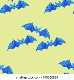 Halloween Background with Bats. Seamless Pattern with Hand Drawn Zentangle Vampires Traced to Vector. Funny Doodled Bats for Decoration, Wallpaper, Wrapping, Flyer