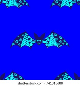 Halloween Background with Bats. Seamless Pattern with Hand Drawn Zentangle Vampires Traced to Vector. Funny Doodled Bats for Decoration, Wallpaper, Wrapping, Flyer