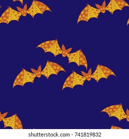 Halloween Background with Bats. Seamless Pattern with Hand Drawn Zentangle Vampires Traced to Vector. Funny Doodled Bats for Decoration, Wallpaper, Wrapping, Flyer
