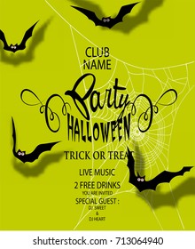 Halloween background with  bats and spider web. Vector Illustration