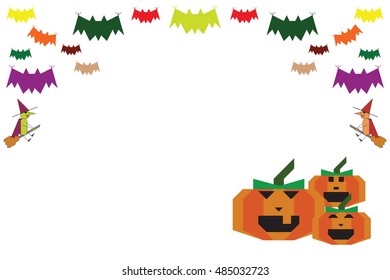 Halloween background bats witches and pumpkins on the white