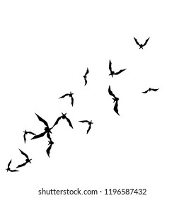 Halloween background with black bats on white. Halloween party card background template. black flying bats.