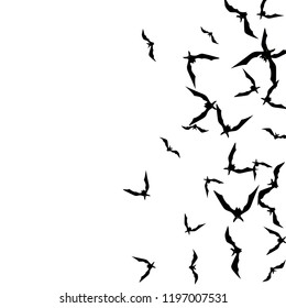 Halloween background with black bats on white. Halloween party card background template. black flying bats.