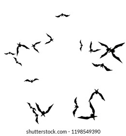 Halloween background with black bats on white. Halloween party card background template. black flying bats.